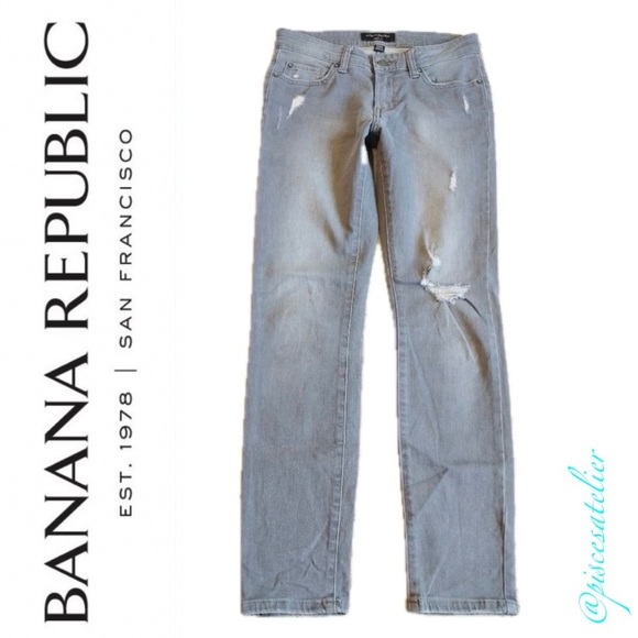 Banana Republic Skinny Fit Distressed Jeans in Light Gray Wash, Women’s Size 25P - Picture 7 of 10